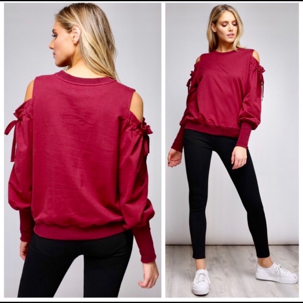 Wine Cold Shoulder Top